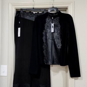 NWT Tibaldi Black Sz 12 Vegan Leather Trimmed Jacket & Pants